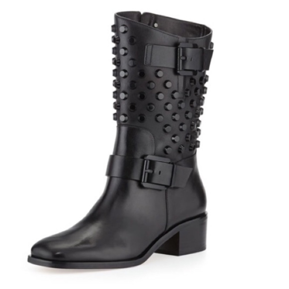 Michael Kors Bryn Black Moto Studded Leather Boots
